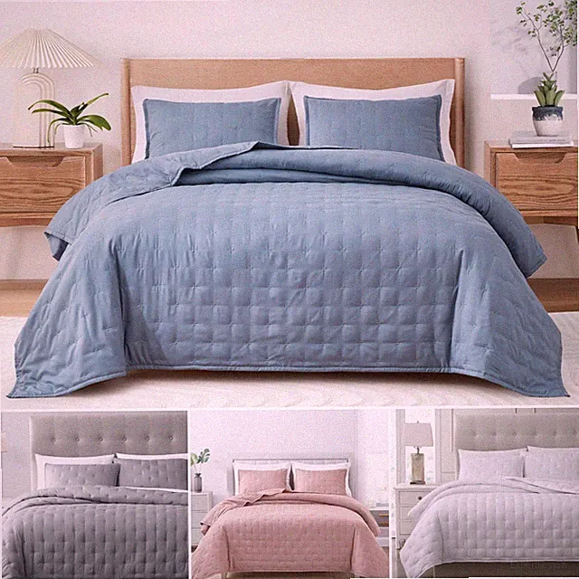 3-Piece Cooling Bamboo Fiber Cross-Stitch Quilt Set Lightweight Bedspread Cover