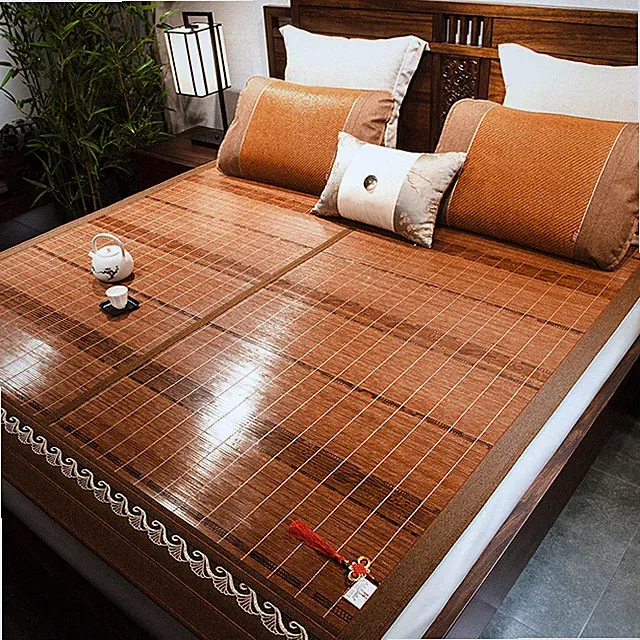 Bamboo Bed Mat Summer Accessories Folding Double Faces Rattan Queen King Size