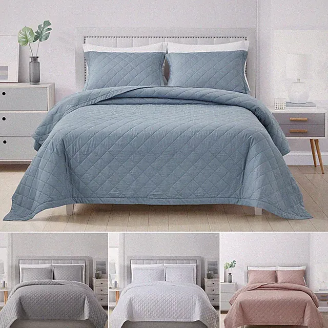 Bamboo Fiber Cooling Blanket Quilt Set, Diamond Quilted Bedspread Coverlet Set