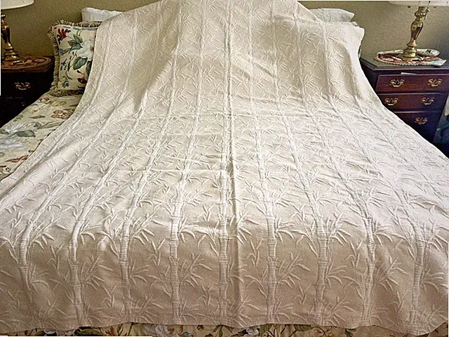 COLUMBINE CODY Twin Bedspread ~ Beige Bamboo Matelasse Cotton ~ 64" x 88"