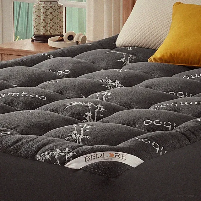 Cooling Bamboo Pillow Top Mattress Pad For Back Support - Queen - Dark Gray