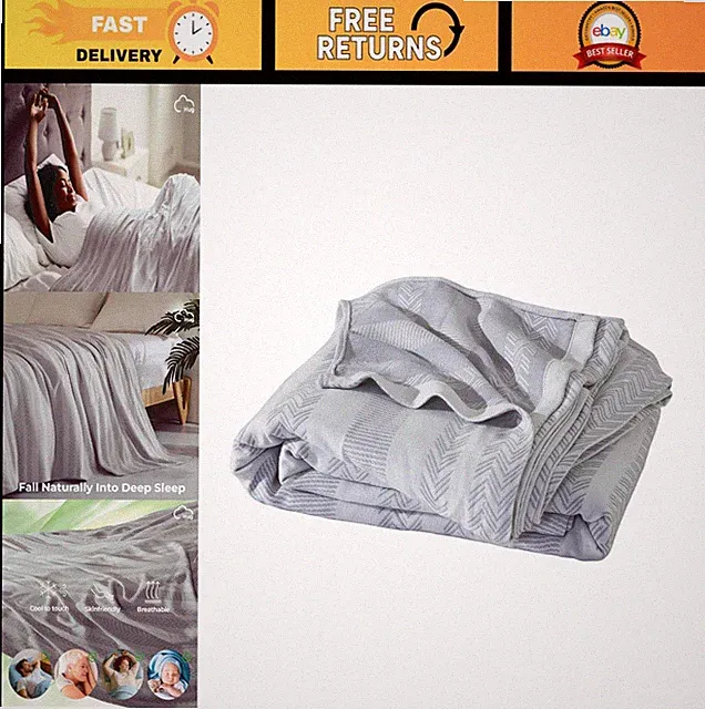 King Size Cooling Blanket - 70% Bamboo Rayon & 30% Cotton, Lightweight, Soft, Br