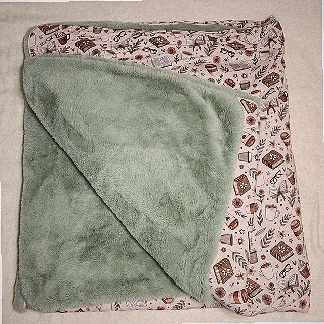 Little Snuggles Super soft Bamboo plush Sage green Coffee theme Throw blanket