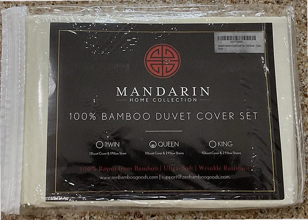 Mandarin 100%Bamboo 3Pc Duvet Cover Set Hypoallergenic/Wrinkle Resistant F/Q Crm