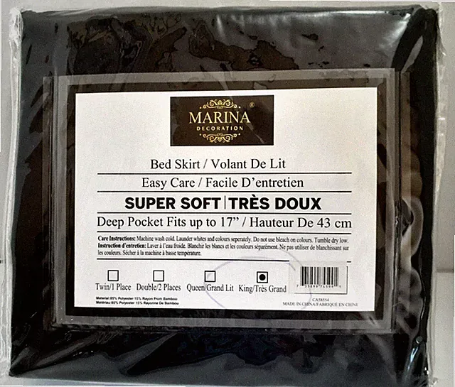 Marina Decoration BLACK Bamboo Rayon/ Polyester Bed Skirt KING SIZE- NEW