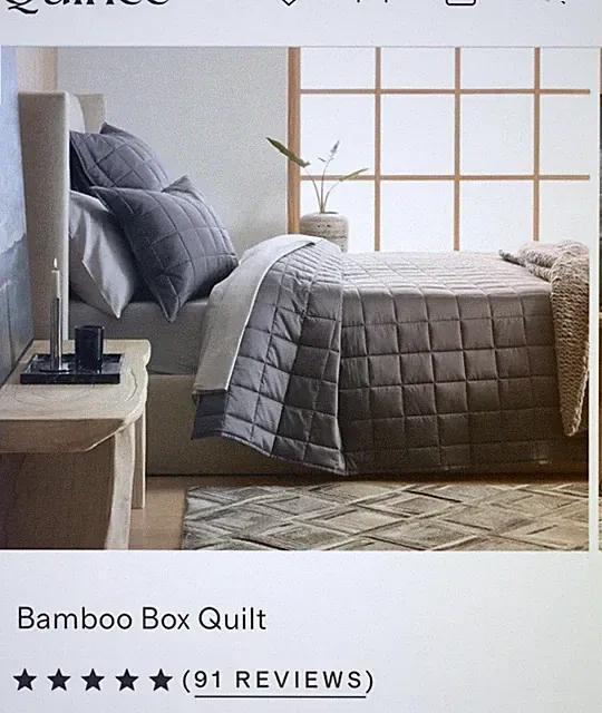 NWOT Quince KingCal King Bamboo box Quilted Charcoal+2 KingQuilted Pillow Shams