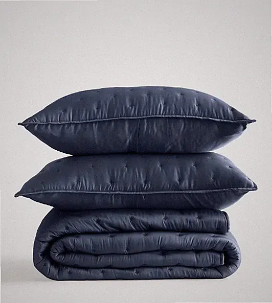 NWT QUINCE ORGANIC BAMBOO DREAM QUILT SET NIGHTFALL MSRP $ 184 FULL QUEEN