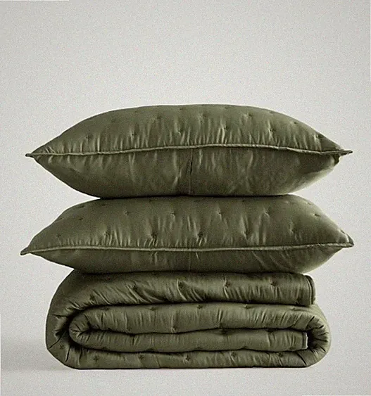 NWT QUINCE ORGANIC BAMBOO DREAM QUILT SET OLIVE MSRP $ 184 FULL QUEEN