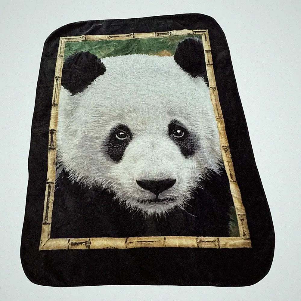 PANDA BEAR Large THROW BLANKET Portrait w/ BAMBOO Giant Shavel 60” X 80” Figure