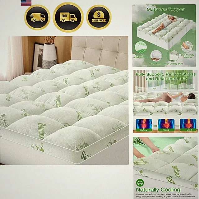 Queen Mattress Topper Viscose Bamboo Cloud Support Bed Pad Cover Pillow Top