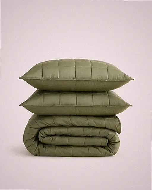Quince Organic Bamboo Box Quilt Set OLIVE GREEN Full/Queen(2468)