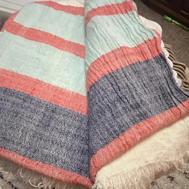 Striped Cotton Bamboo Throw Blanket 60x70 Multicolor Blue Coral Green Cream