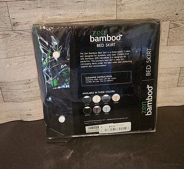 Zen Bamboo Bed Skirt Full Black Solid Color 15 inch Drop